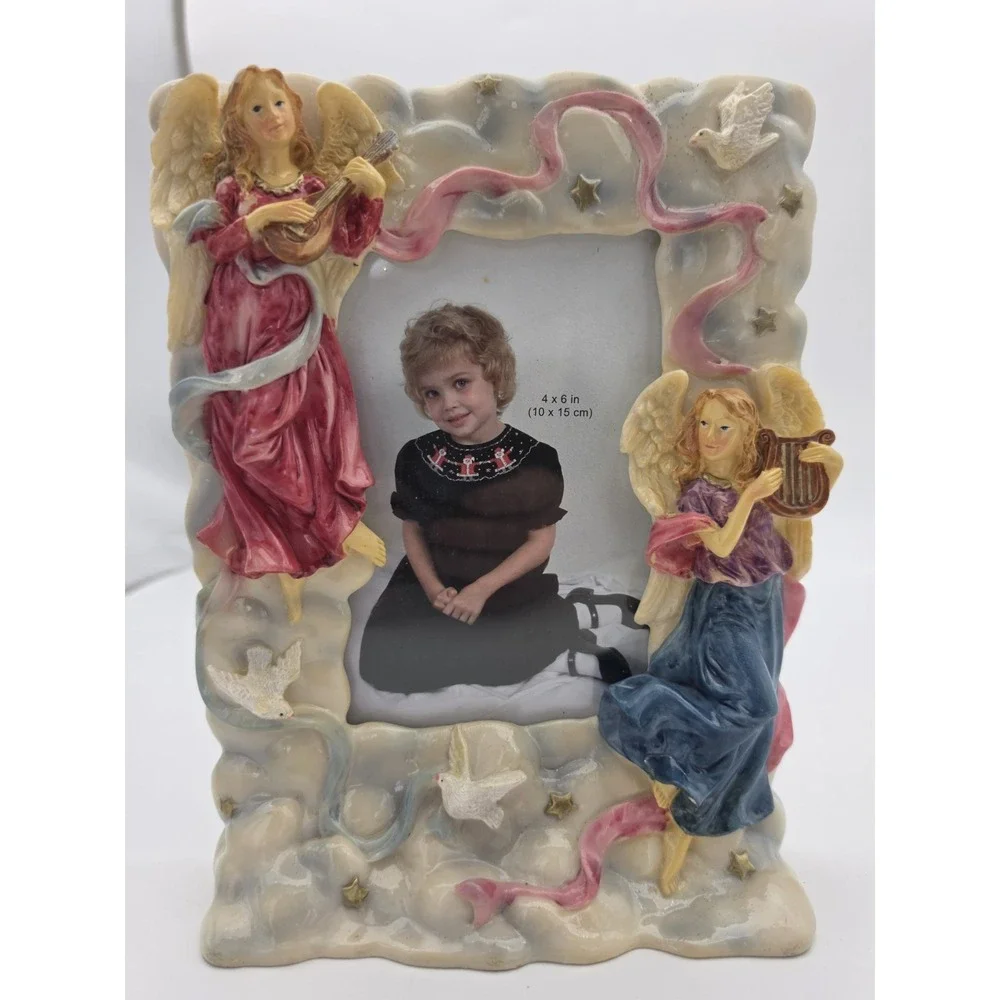 Vtg Nos Picture Frame 4X6 Angels Playing Harps Doves Heavenly Theme Christian
